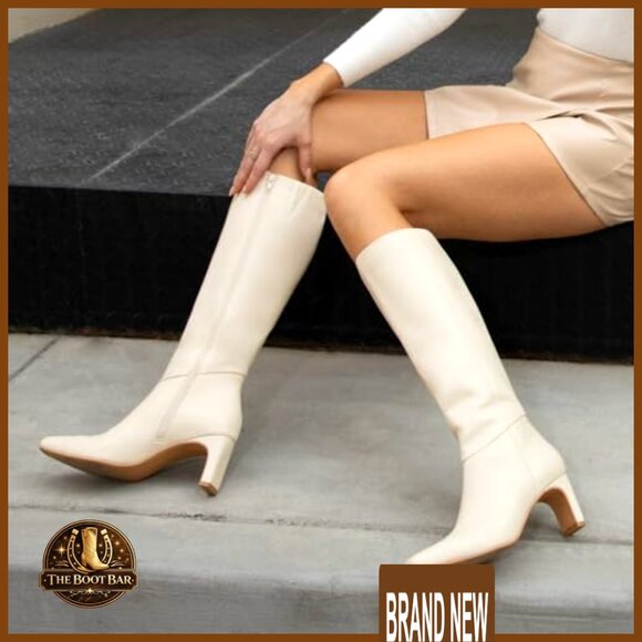Square Toe Knee High Boots Chunky Heel Zipper Design Elegant Versatile Style - Picture 2 of 7